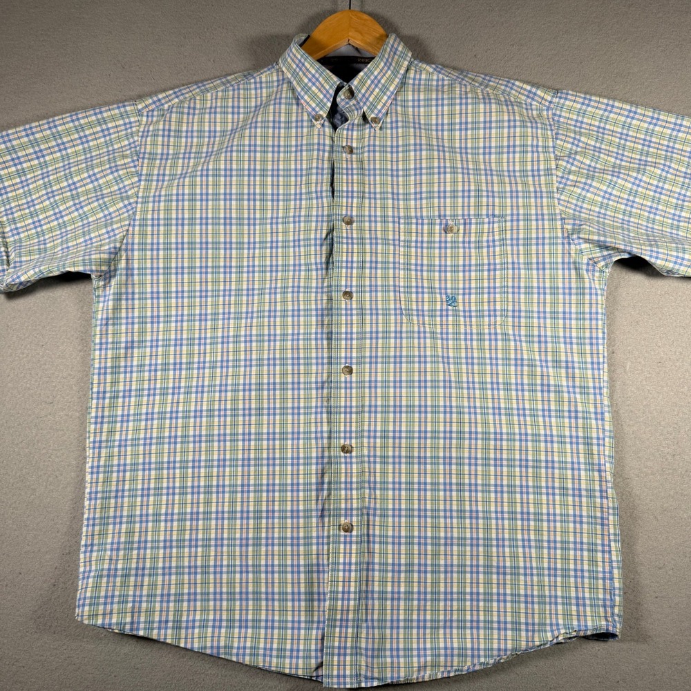 Wrangler Twenty X Men XL Blue Green Plaid Short Sleeve Western Button Down Shirt